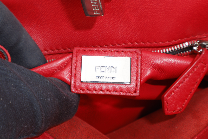 FENDI PEEKABOO MINI RED WHIPSTITCH CALF LEATHER SILVER HARDWARE WITH STRAPS AND DUST COVER