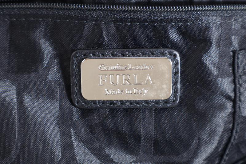 FURLA CORTINA TOP HANDLER SATCHEL BAG 34CM BLUE BLACK CALF LEATHER GOLD HARDWARE