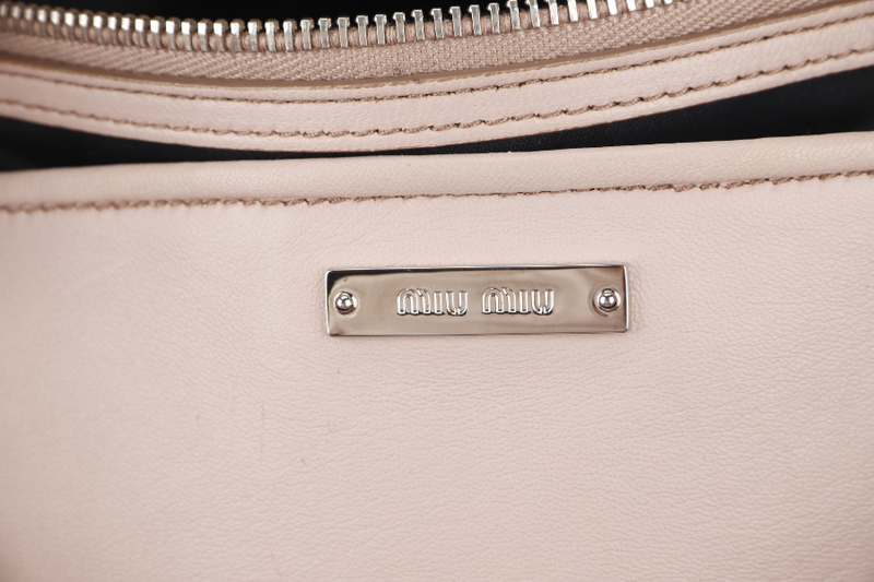 MIU MIU PINK MATELASSE NAPPA LEATHER CRYSTAL TOTE SILVER HARDWARE WITH CRYSTAL AND LEATHER STRAP