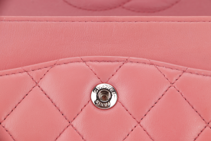 CHANEL FLAP MEDIUM (1632xxxx) PINK LAMBSKIN LEATHER SILVER HARDWARE WITH CARD, DUST COVER AND BOX