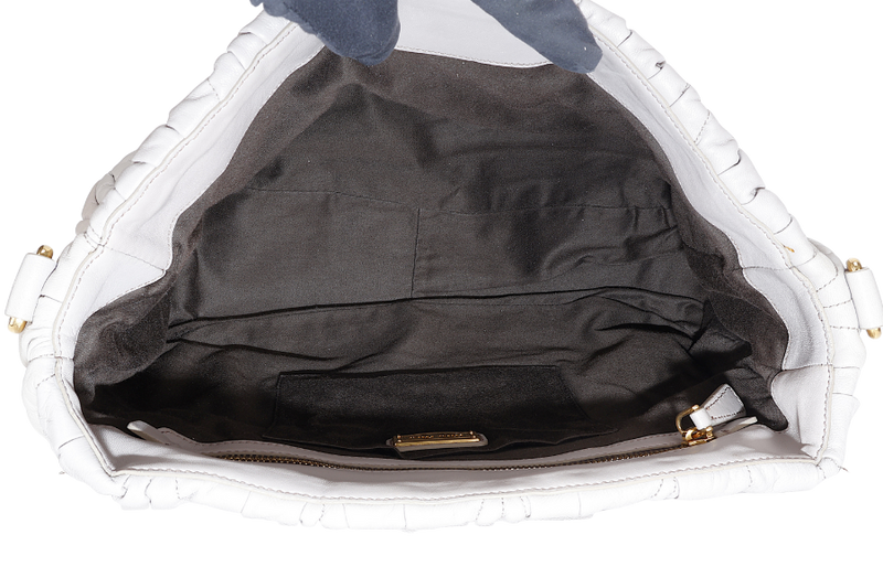 MIU MIU GREY TURNLOCK TOP HANDLE MATELASSE LEATHER 2WAY BAG GOLD HARDWARE WITH LEATHER STRAPS NO DUST COVER
