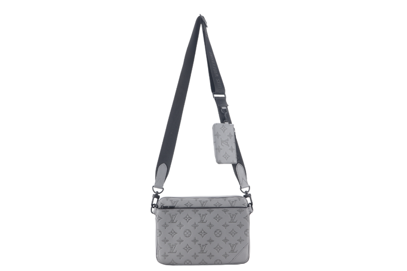 LOUIS VUITTON M46603 TRIO MESENGER BAG GREY MONOGRAM SHADOW BLACK HARDWARE WITH DUST COVER
