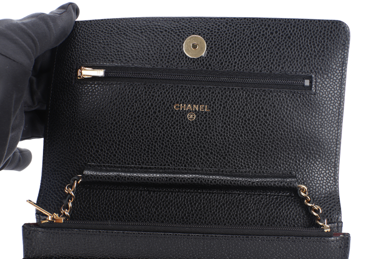 CHANEL WALLET ON CHAIN (JT7Xxxxx) BLACK CAVIAR LEATHER GOLD HARDWARE WITH DUST COVER AND BOX