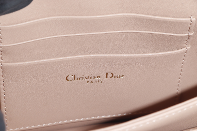 CHRISTIAN DIOR CHAIN TOP HANDLE LADY DIOR WOC MINI CARAMEL BEIGE LAMBSKIN GOLD HARDWARE WITH STRAPS, CARD, DUST COVER AND BOX