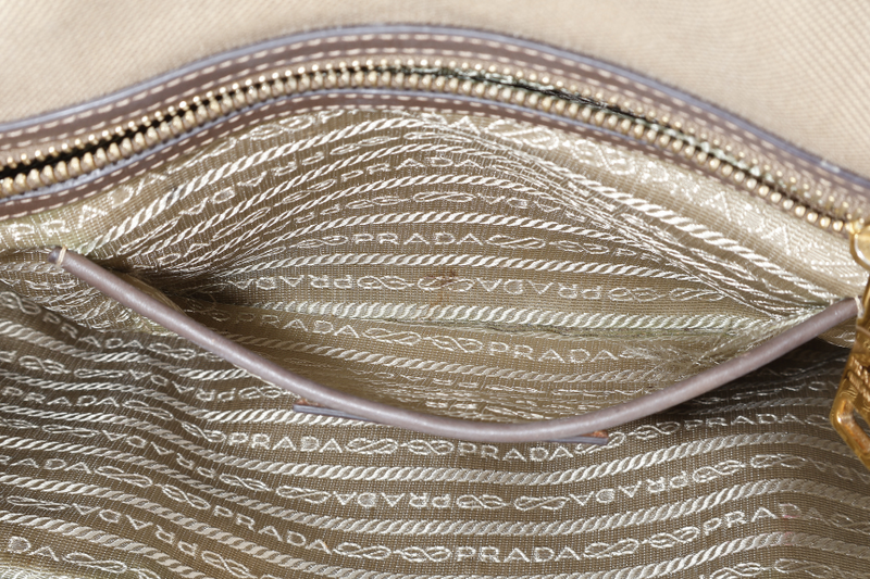 PRADA LOGO JACQUARD MEDIUM CANVAS CORDA BRUCIA GOLD HARDWARE WITH LONG STRAPS, CARD AND DUST COVER