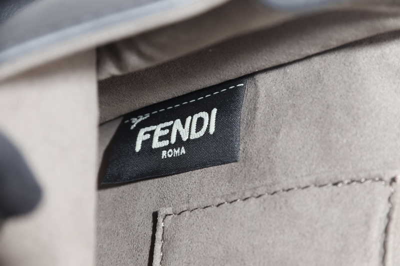 FENDI KAN I LOGO CROSSBODY (8BT286) SMALL BLACK CALF LEATHER PALLADIUM AND GOLD HARDWARE WITH DUST COVER