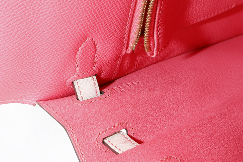 HERMES KELLY 25 HSS STAMP C (YEAR 2018) ROSE AZALEE & CRAIE EPSOM LEATHER LIGHT GOLD HARDWARE WITH STRAP, KEYS, LOCK AND DUST COVER