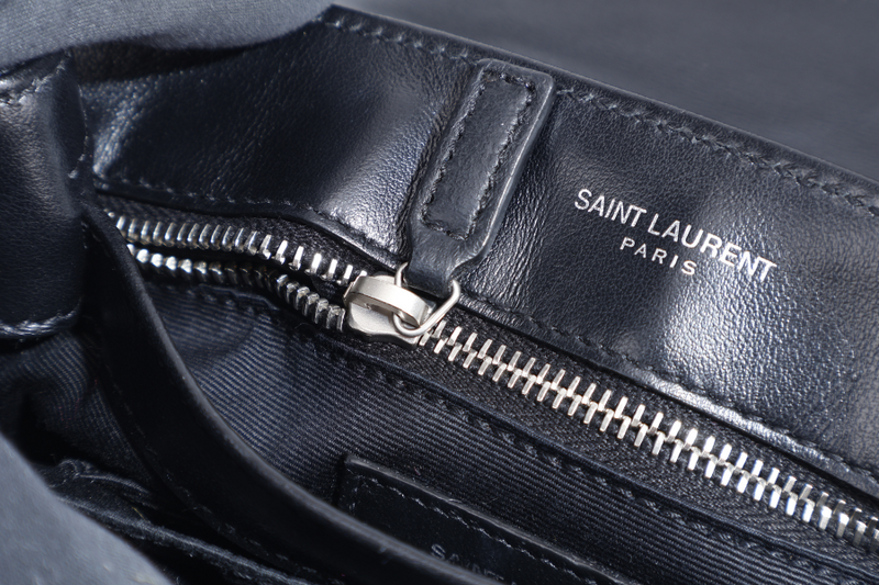 YVES SAINT LAURENT (YSL) LOULOU TOY BLACK LEATHER SHOULDER BAG SILVER HARDWARE WITH LEATHER STRAPS, DUST COVER AND BOX