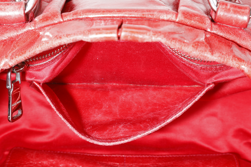 MIU MIU BAULETTO VITELLO LUX ROSSO RED LEATHER SILVER HARDWARE WITH STRAPS AND DUST COVER