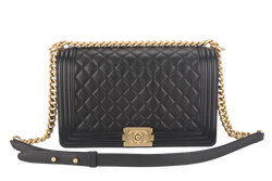 CHANEL LEBOY MEDIUM (2793xxxx) BLACK LAMBSKIN GOLD HARDWARE WITH DUST COVER AND BOX