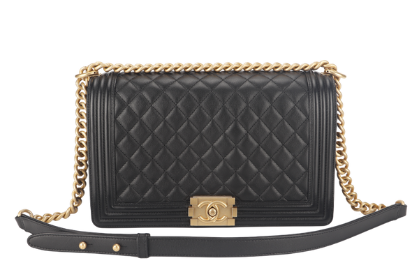 CHANEL LEBOY MEDIUM (2793xxxx) BLACK LAMBSKIN GOLD HARDWARE WITH DUST COVER AND BOX