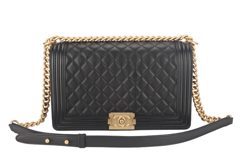 CHANEL LEBOY MEDIUM (2793xxxx) BLACK LAMBSKIN GOLD HARDWARE WITH DUST COVER AND BOX