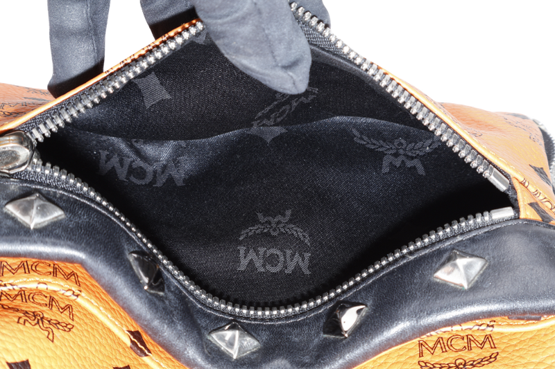 MCM STARK DUAL BACKPACK ORANGE-BLACK LEATHER SILVER HARDWARE NO DUST COVER