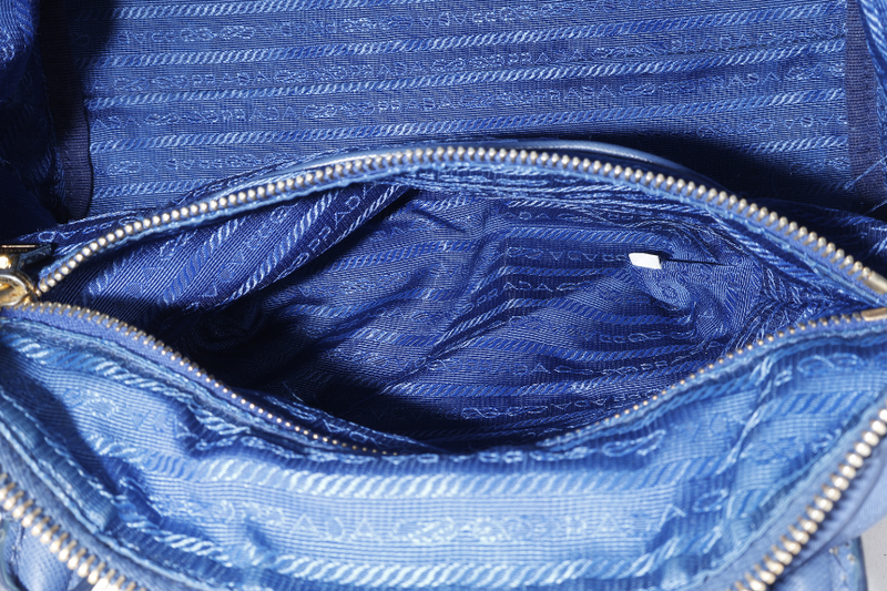 PRADA TESSUTO MEDIUM TOTE (BN2106) NAVY BLUE NYLON GOLD HARDWARE WITH CARD AND STRAPS