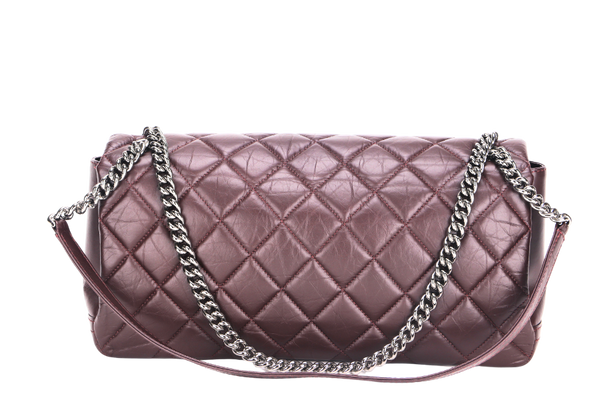 CHANEL LADY PEARLY FLAP (1690xxxx) BURGUNDY DISTRESSED LEATHER SILVER HARDWARE WITH CARD, DUST COVER & BOX