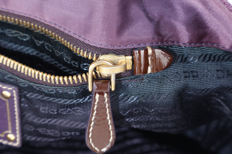 PRADA TESSUTO LOGO TOTE (BS6400) PURPLE NYLON JACQUARD GOLD HARDWARE NO DUST COVER