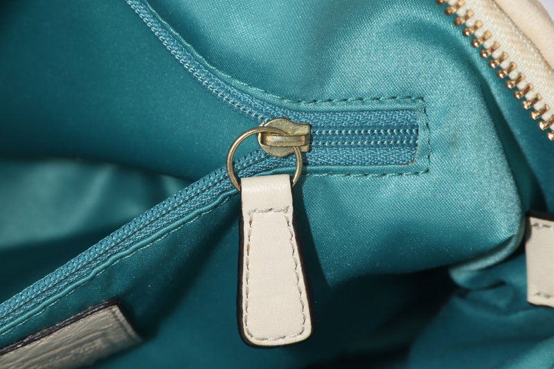 COACH MADISON SATCHEL (15942) BEIGE LEATHER GOLD HARDWARE WITH LEATHER STRAPS AND DUST COVER