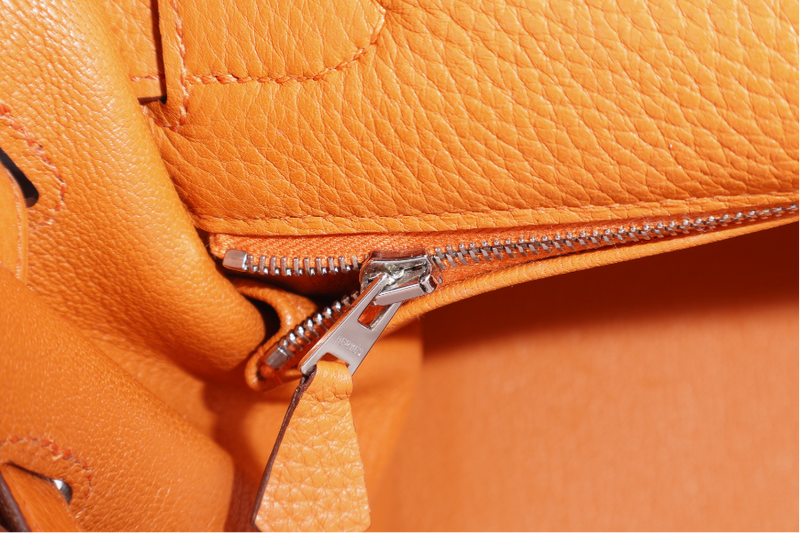 HERMES KELLY 28 RETOURNE ORANGE CLEMENCE LEATHER SILVER HARDWARE STAMP X (YEAR 2016) WITH LONG STRAP, LOCK&KEYS , DUST COVER, RAINCOAT AND BOX