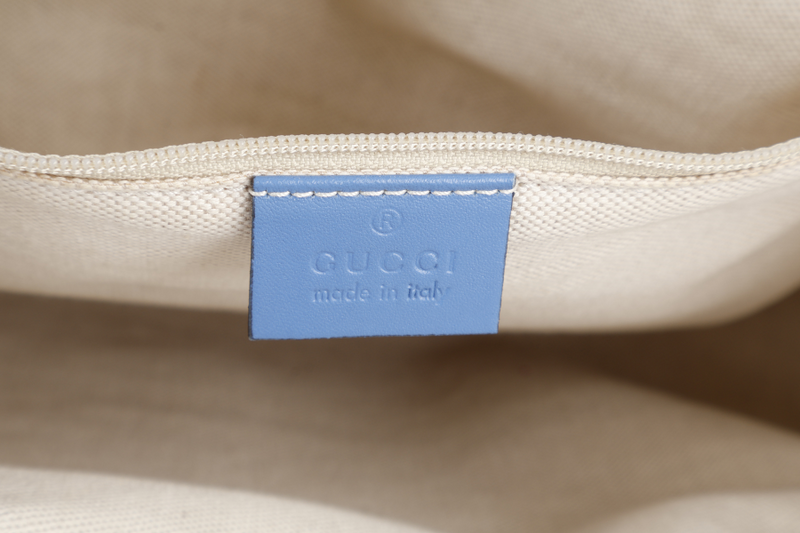 GUCCI SUKEY CANVAS TOTE LIGHT BLUE LEATHER TRIM WITH DUST COVER