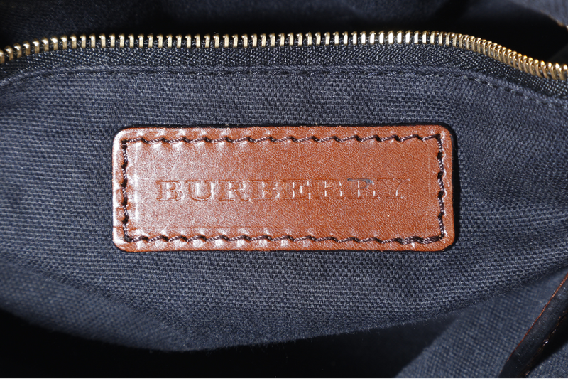 BURBERRY HOUSE CHECK BRIDLE BOWLING BAG BROWN CANVAS AND LEATHER GOLD HARDWARE WITH DUST COVER