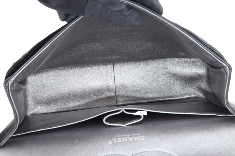 CHANEL CLASSIC FLAP JUMBO BLACK LAMBSKIN SILVER HARDWARE (1879xxxx) NO CARD, WITH DUST COVER AND BOX