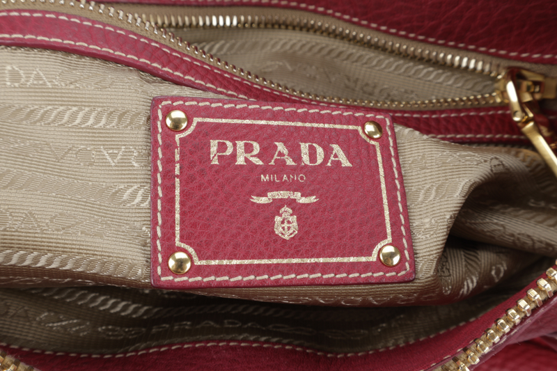 PRADA 2WAY TOTE (BN2318) FUCHSIA VITELLO DAINO LEATHER GOLD HARDWARE WITH STRAPS AND CARD