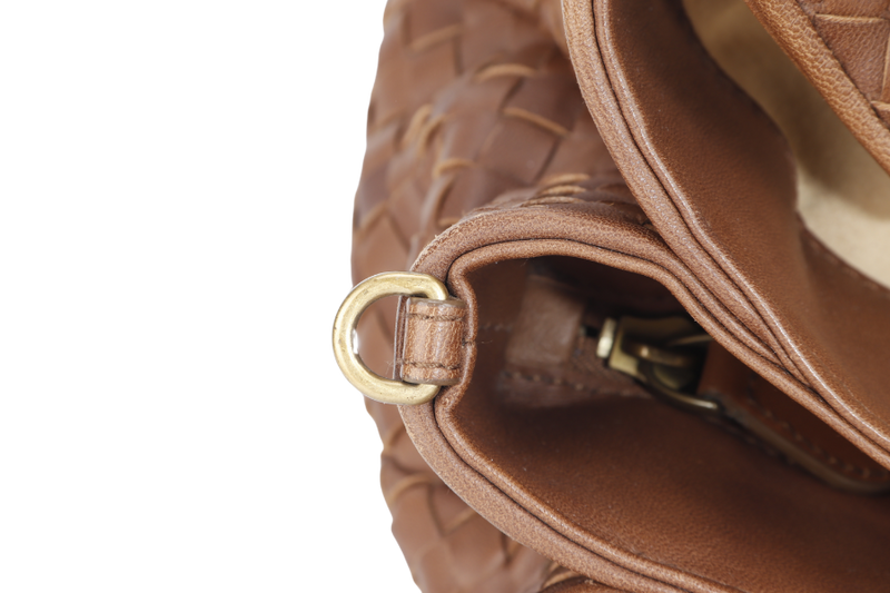 BOTTEGA VENETA WOMAN BOSTON BAG MEDIUM BROWN LEATHER GOLD HARDWARE WITH DUST COVER
