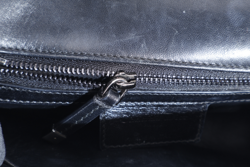 CHRISTINE DIOR CARO BLACK SMALL LEATHER 2WAYS BAG PALLADIUM HARDWARE NO DUST COVER