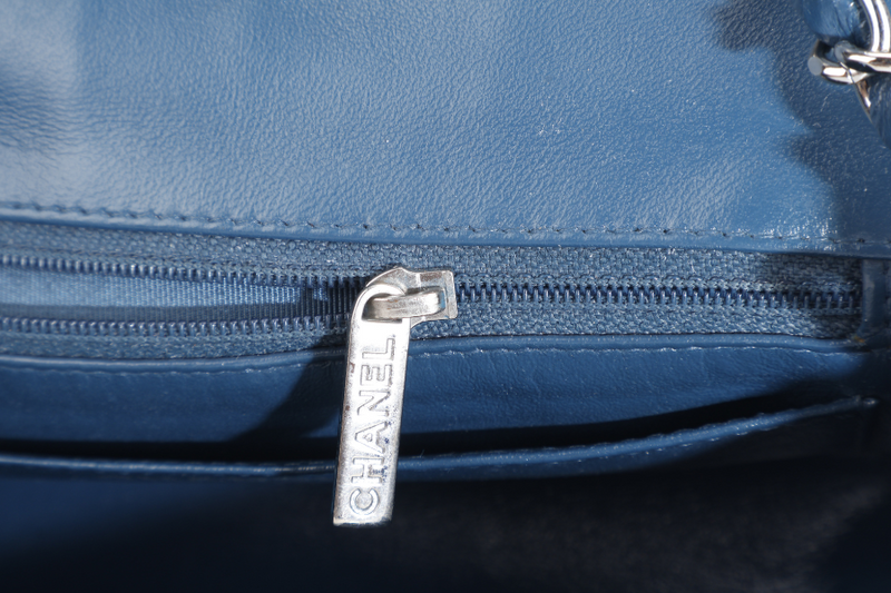 CHANEL BLUE LAMBSKIN MINI RECTANGLE CLASSIC FLAP (1762xxxx) SILVER HARDWARE WITH DUST COVER