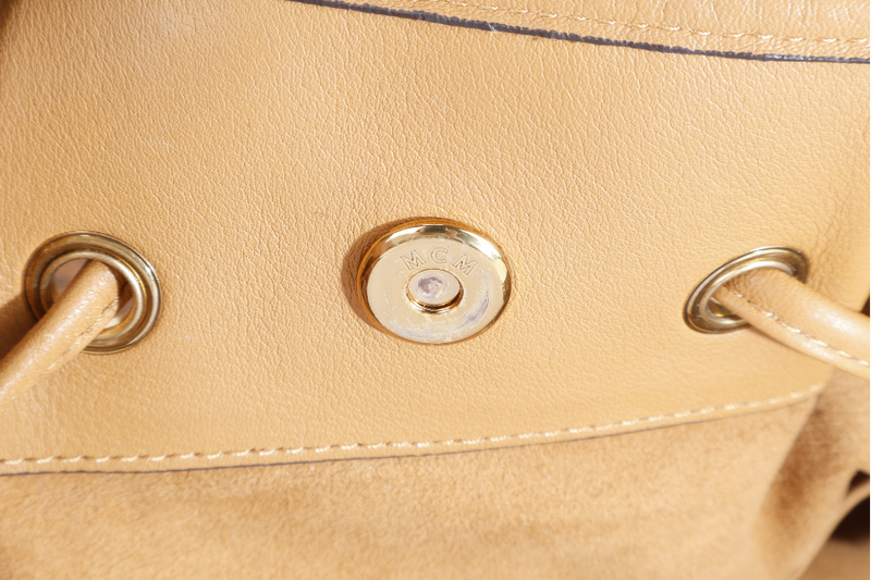 MCM VISETOS TWO WAY BAG BROWN CALFSKIN LEATHER GOLD HARDWARE WITH STRAPS, DUST COVER AND CARD