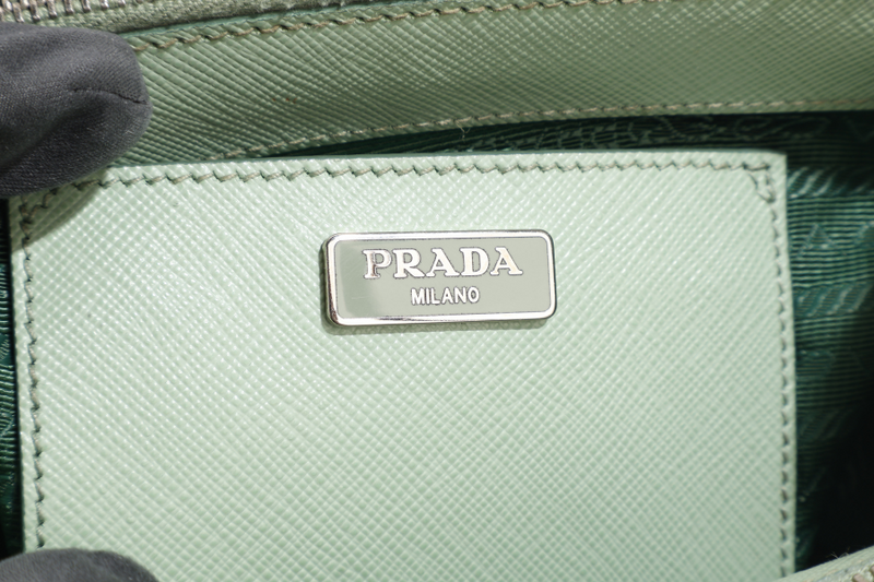 PRADA SAFFIANO LUX SMALL GALLERIA DOUBLE ZIP TOTE AQUAMARINE SILVER HARDWARE WITH CARD AND DUST COVER