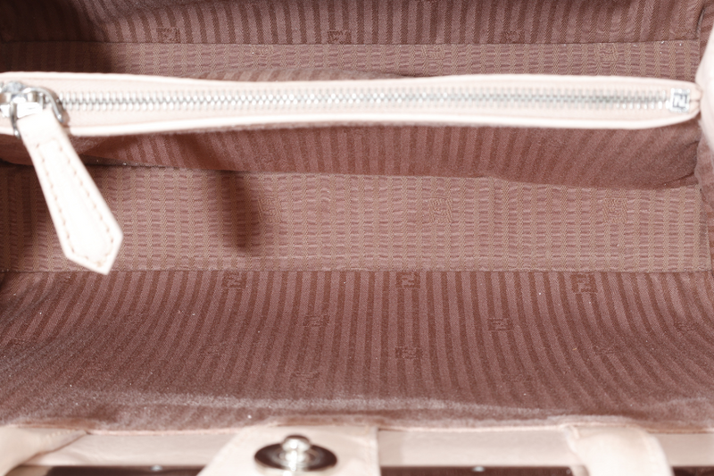 FENDI 8BH253-V0D 2 JOURS (148-2566) PINK & SILVER SAFFIANO LEATHER SILVER HARDWARE WITH DUST COVER