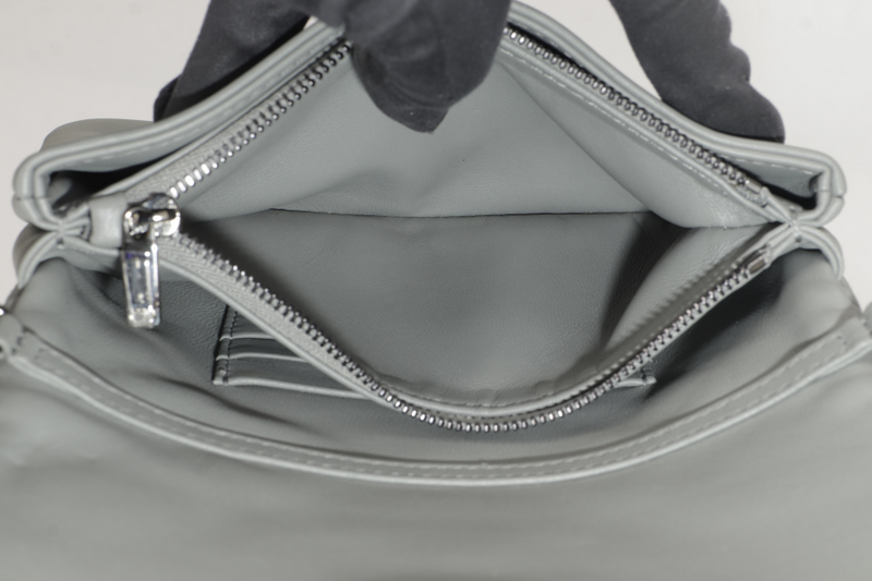 CHRISTIAN DIOR GREY LEATHER WOC 05-RU-0292 RUTHENIUM CHAIN WITH DUST COVER