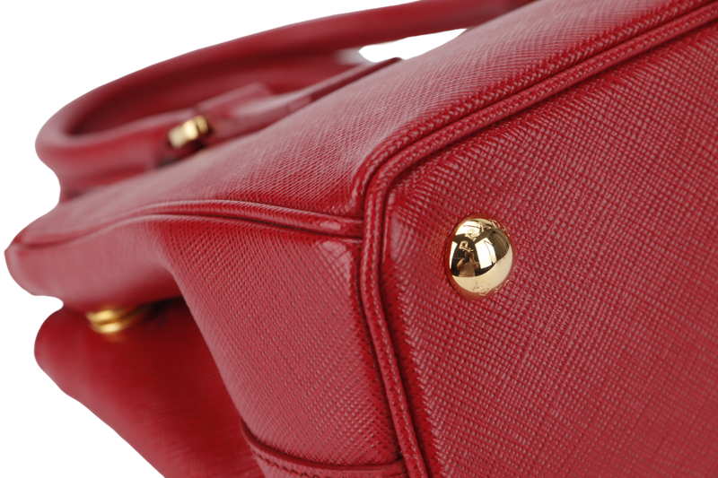 PRADA GALLERIA MINI TOTE (1BA906) RED SAFFIANO LEATHER GOLD HARDWARE WITH STRAP AND DUST COVER