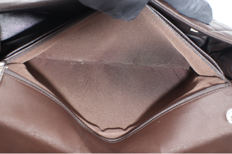 CHANEL CLASSIC FLAP MAXI SINGLE FLAP BROWN CAVIAR SILVER HARDWARE (1401xxxx) WITH CARD, DUST COVER AND BOX