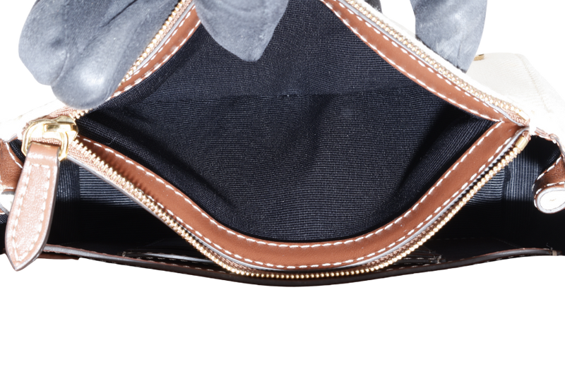 BURBERRY HACKBERRY CANVAS BAG BEIGE WITH BROWN TRIM WITH STRAPS AND DUST COVER