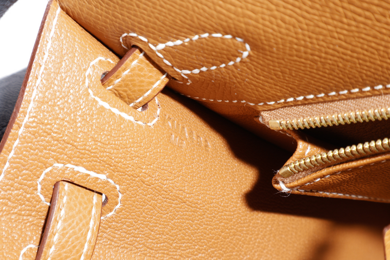 HERMES KELLY SELLIER 25 STAMP K (YEAR 2025) GOLD COLOR EPSOM LEATHER GOLD HARDWARE WITH STRAPS, LOCK&KEYS,DUST COVER AND BOX