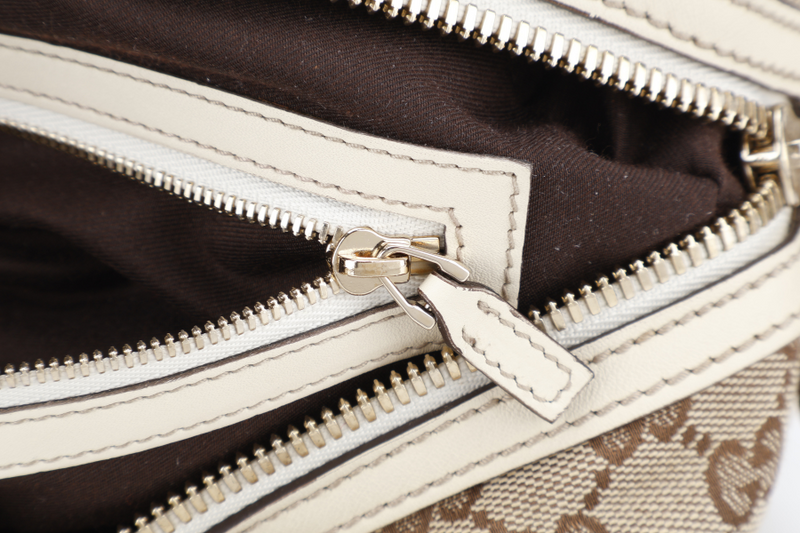 GUCCI BEIGE AND WHITE GG CANVAS AND LEATHER BOSTON BAG WITH DUST COVER