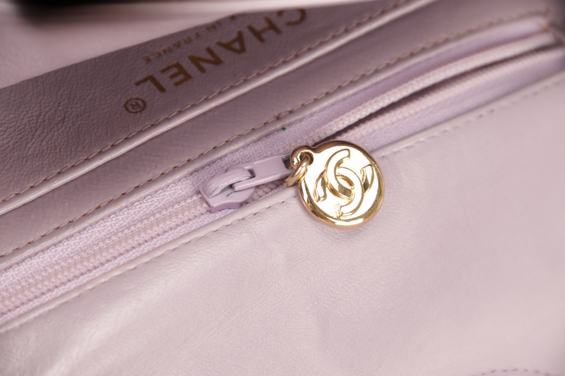 CHANEL VINTAGE CLASSIC FLAP MINI SQUARE (795xxxx) LILAC LAMBSKIN GOLD HARDWARE WITH CARD AND DUST COVER