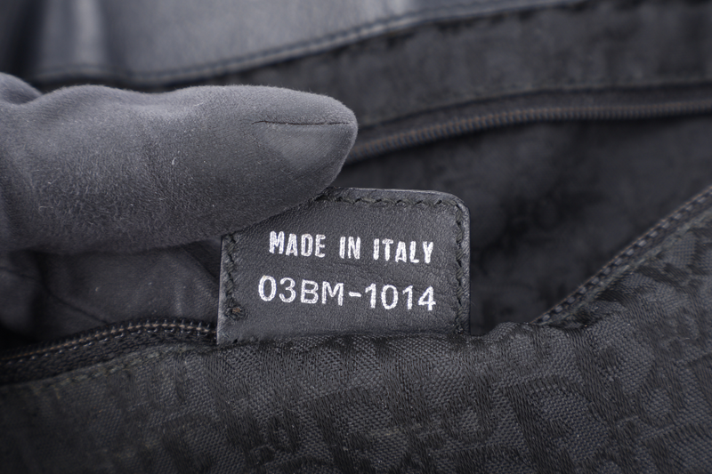 CHRISTIAN DIOR SHOULDER BAG (03-BM-1014) BLACK CANNAGE PATTERNED LEATHER SILVER HARDWARE NO DUST COVER