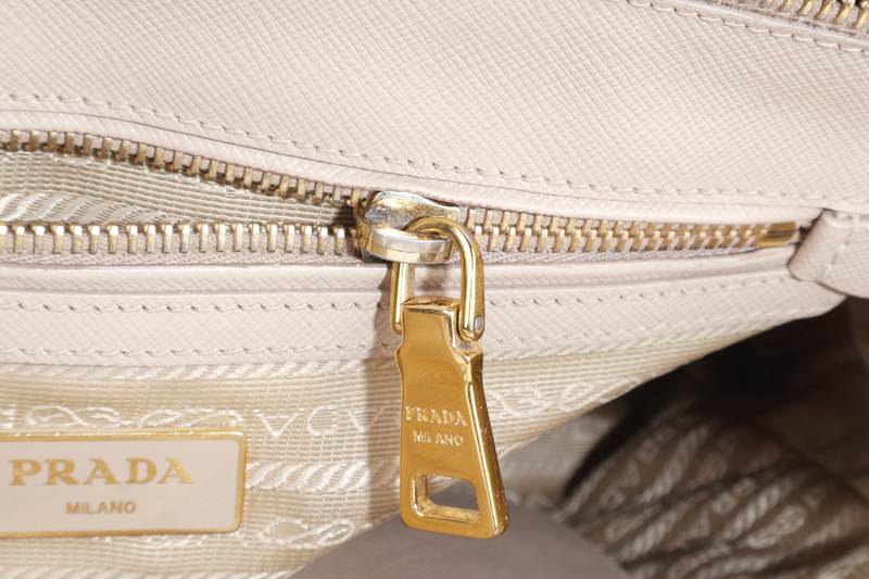 PRADA GALLERIA MEDIUM BEIGE SAFFIANO LEATHER GOLD HARDWARE WITH STRAPS AND DUST COVER