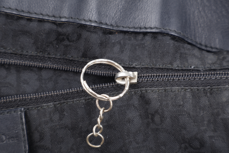 CHRISTIAN DIOR SHOULDER BAG (03-BM-1014) BLACK CANNAGE PATTERNED LEATHER SILVER HARDWARE NO DUST COVER