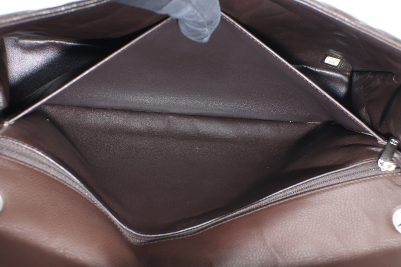 CHANEL CLASSIC FLAP MAXI SINGLE FLAP BROWN CAVIAR SILVER HARDWARE (1401xxxx) WITH CARD, DUST COVER AND BOX