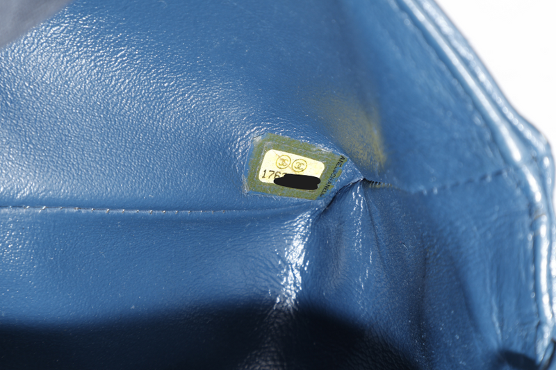 CHANEL BLUE LAMBSKIN MINI RECTANGLE CLASSIC FLAP (1762xxxx) SILVER HARDWARE WITH DUST COVER