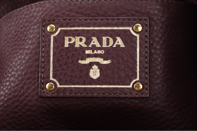 PRADA BN2865 2WAY BAG GRANATO VITELLO DAINO GOLD HARDWARE WITH CARD AND SLING