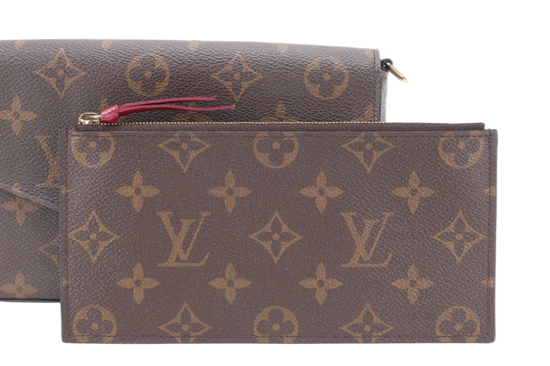 LOUIS VUITTON M81896 POCHETTE FELICIE BROWN MONOGRAM CANVAS GOLD HARDWARE WITH DUST COVER AND BOX