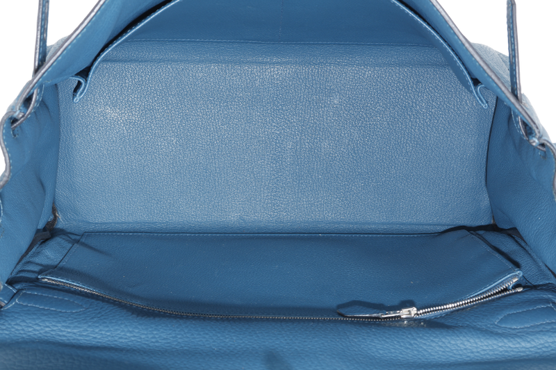 HERMES KELLY 35 BLUE COLVERT CLEMENCE LEATHER SILVER HARDWARE STAMP Q (YEAR 2013) WITH STRAPS, KEYS & LOCK , BOX AND PAPER BAG (NO DUST COVER)