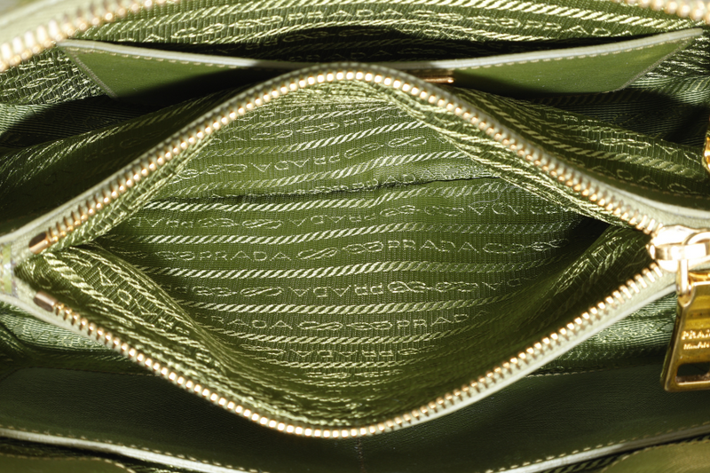 PRADA LIME GREEN SAFFIANO LUX LEATHER (BL0837) PROMENADE SATCHEL GOLD HARDWARE WITH STRAPS ,CARD AND DUST COVER