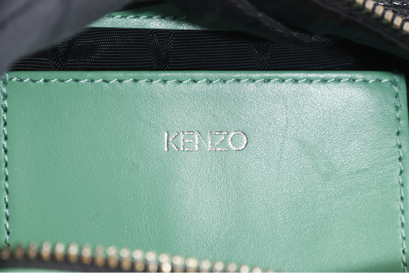 KENZO TIGER EMBROIDERY CROSSBODY BAG GREEN-BLACK SILVER HARDWARE WITH DUST COVER