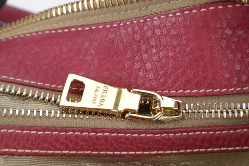 PRADA 2WAY TOTE (BN2318) FUCHSIA VITELLO DAINO LEATHER GOLD HARDWARE WITH STRAPS AND CARD